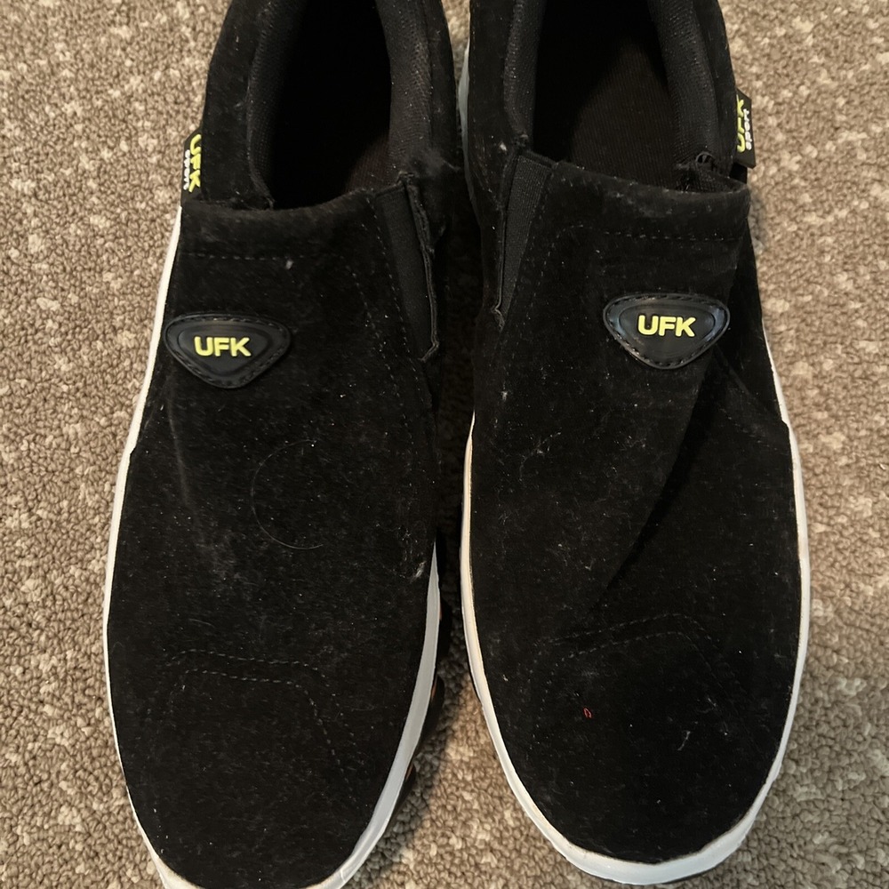 UFK Sport Men Walking Shoe Slip On Black White Sole US 8.5 EU 41 NWOT